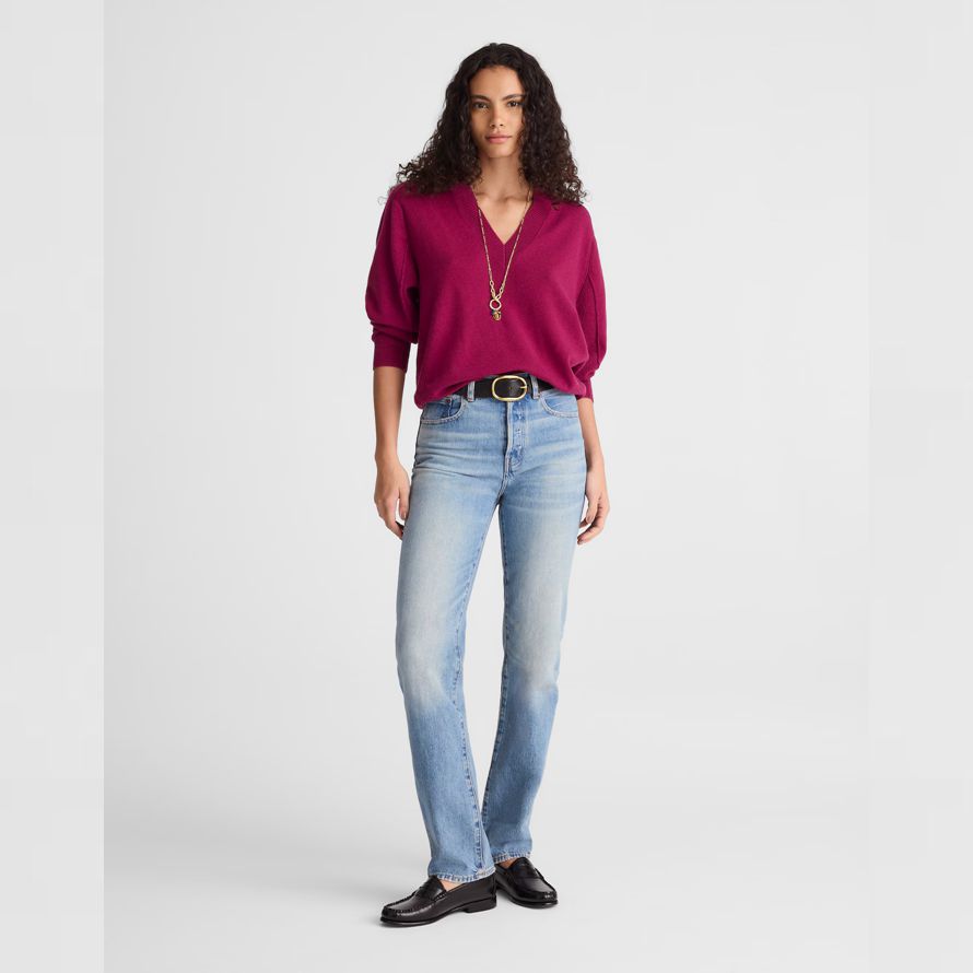 fuchsia womens madewell cashmere v-neck sweater