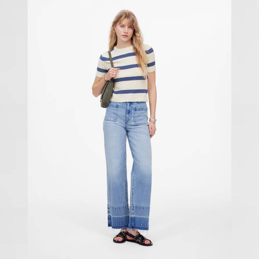 leichte creme blau womens madewell bouclé-knit crewneck short-sleeve sweater