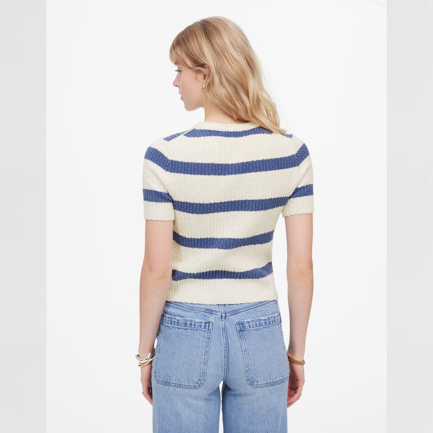 leichte creme blau womens madewell bouclé-knit crewneck short-sleeve sweater