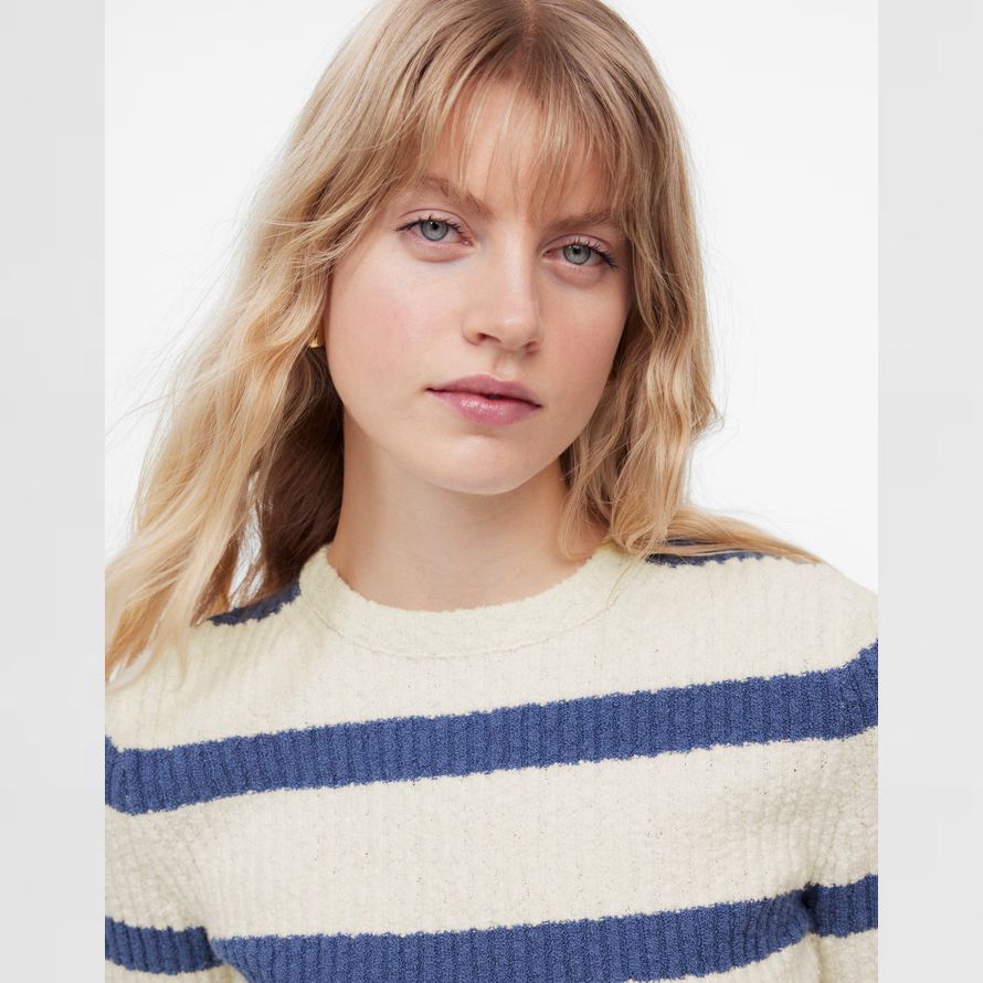 leichte creme blau womens madewell bouclé-knit crewneck short-sleeve sweater