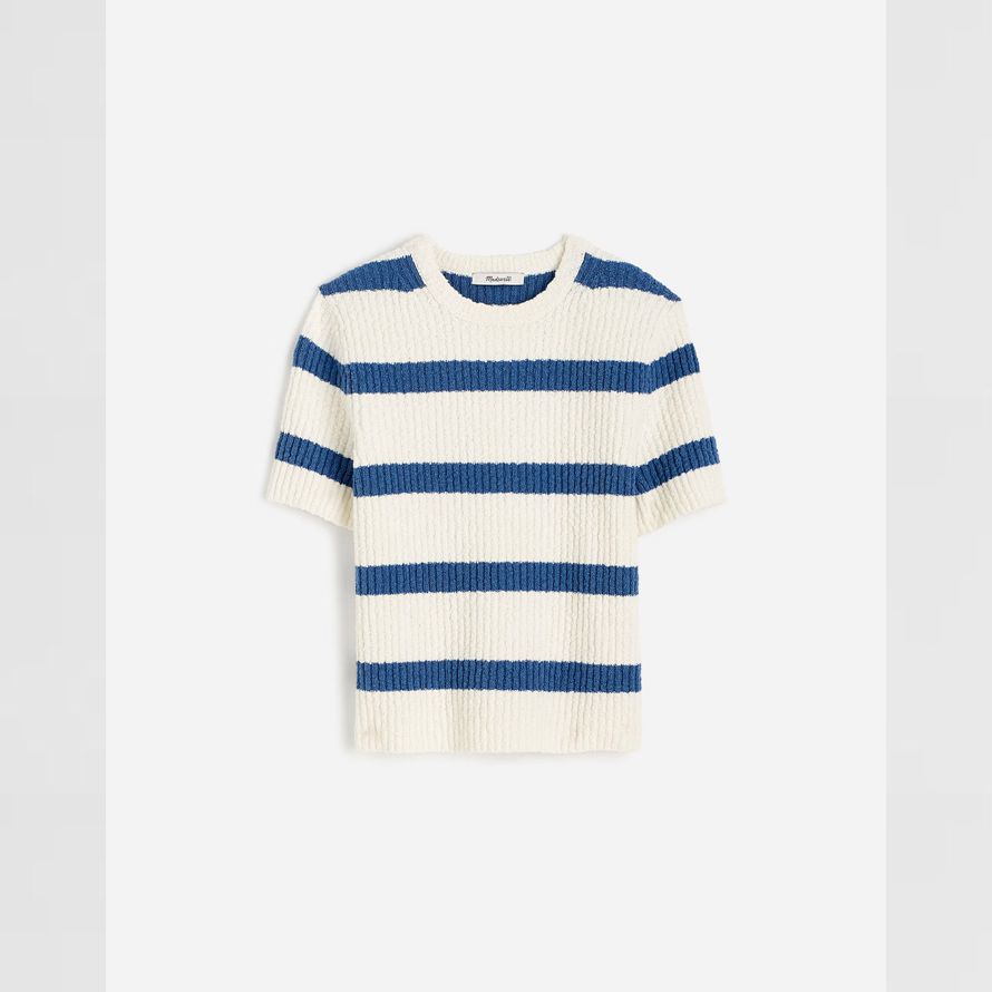 leichte creme blau womens madewell bouclé-knit crewneck short-sleeve sweater