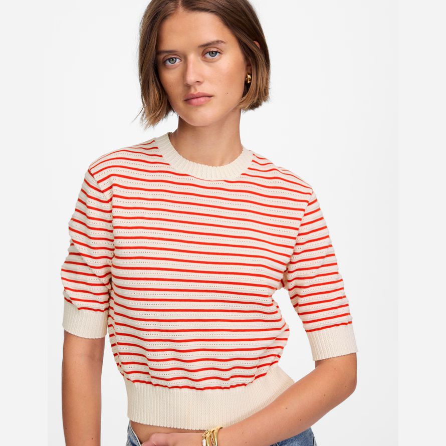 rot weiß madewell textur-stich baumwolle damen pullover