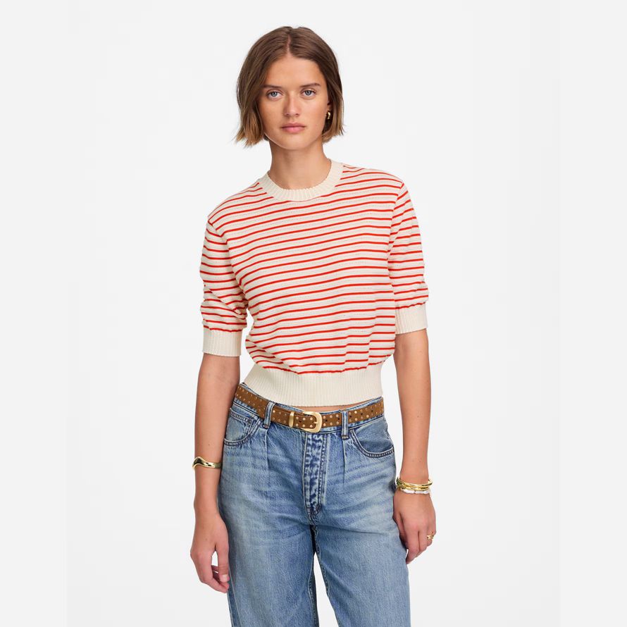 rot weiß madewell textur-stich baumwolle damen pullover