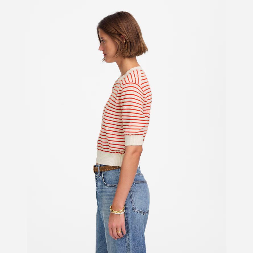 rot weiß madewell textur-stich baumwolle damen pullover