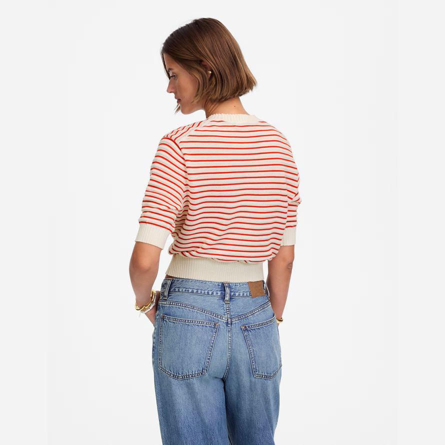 rot weiß madewell textur-stich baumwolle damen pullover