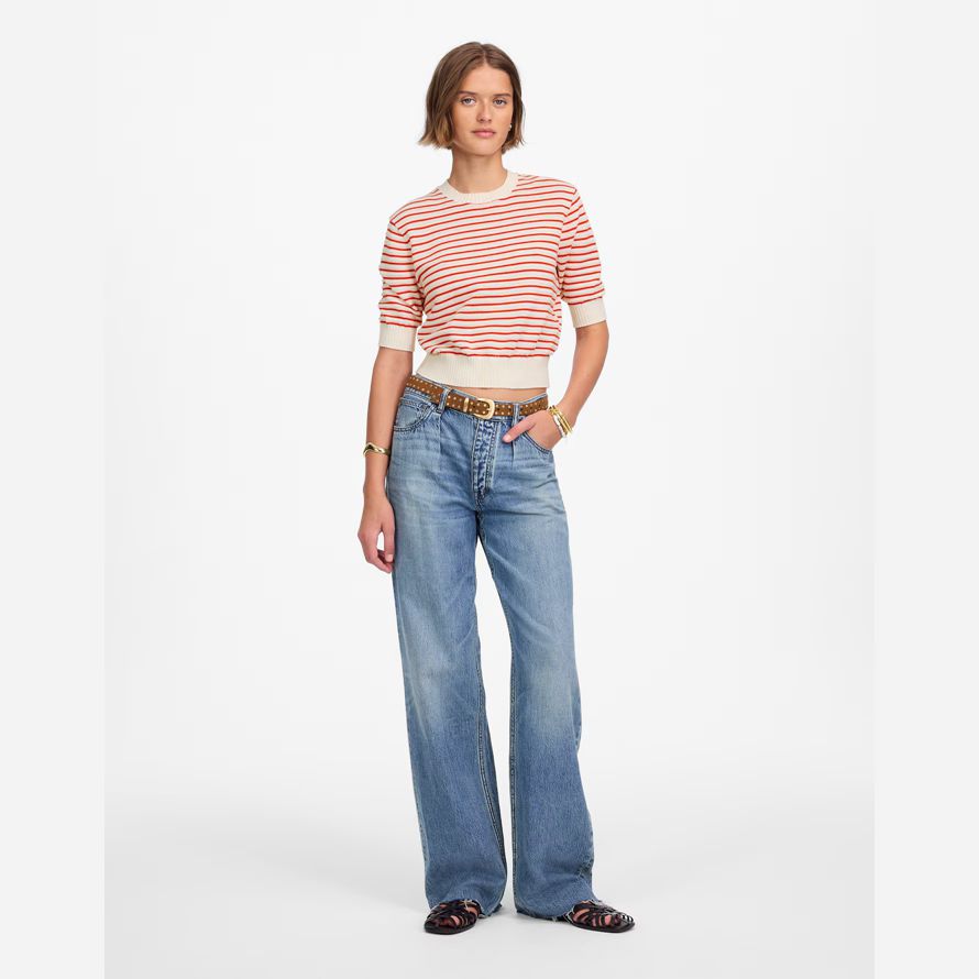 rot weiß madewell textur-stich baumwolle damen pullover