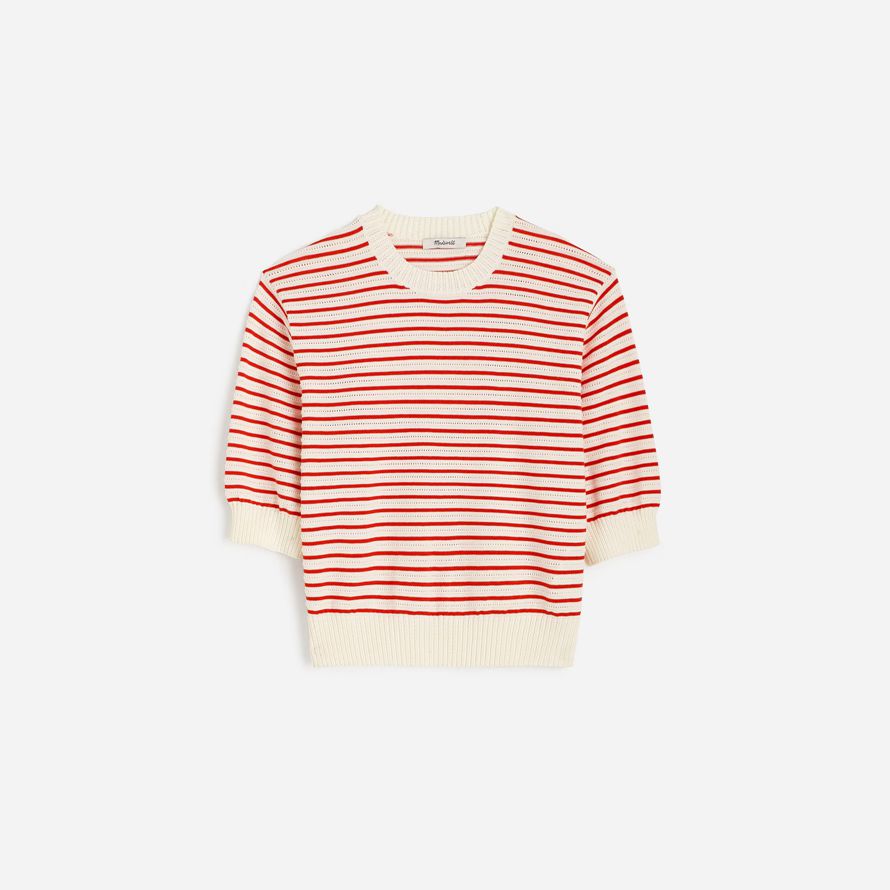 rot weiß madewell textur-stich baumwolle damen pullover