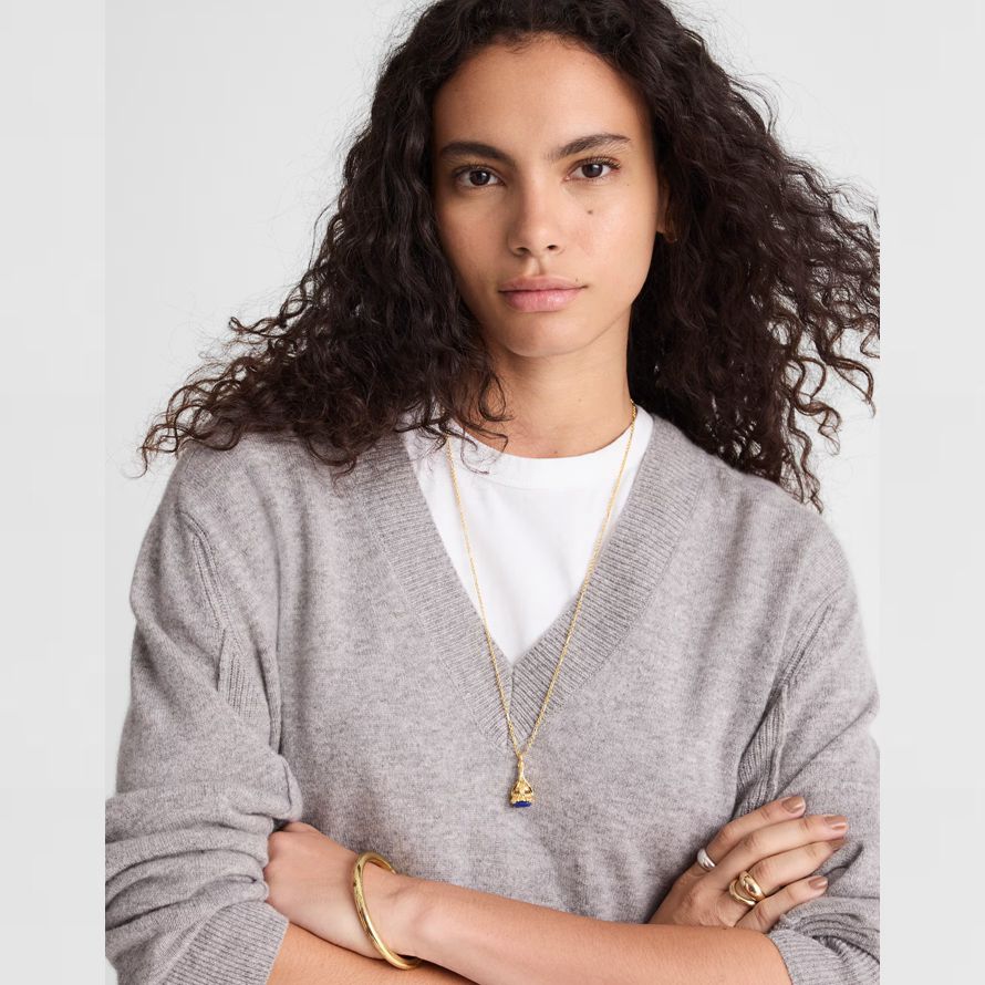grau damen madewell cashmere v-neck sweater
