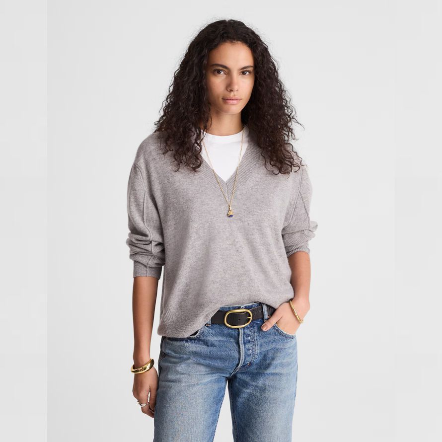 grau damen madewell cashmere v-neck sweater
