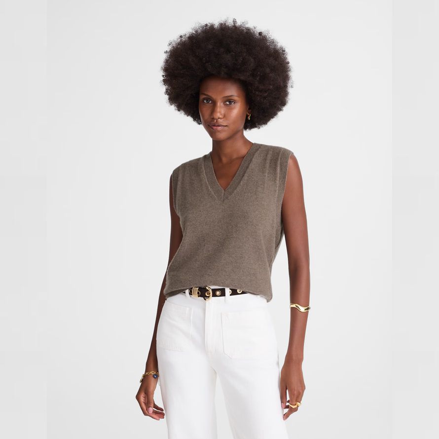 madewell cashmere v-neck sleeveless damen pullover dunkelbraun