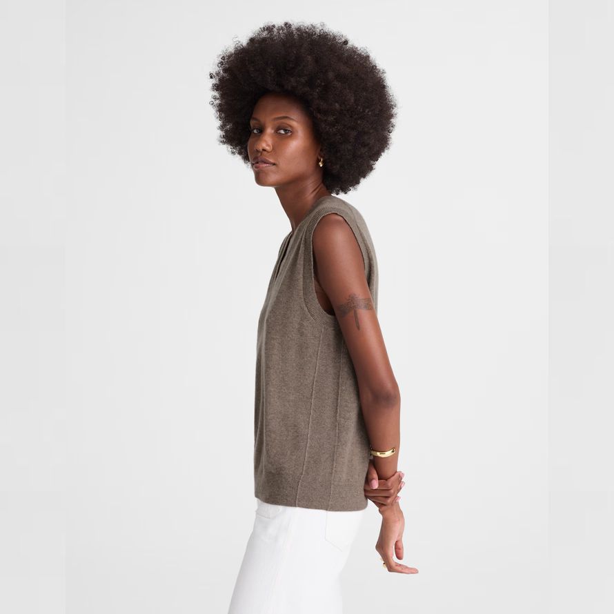 madewell cashmere v-neck sleeveless damen pullover dunkelbraun