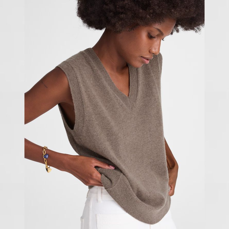 madewell cashmere v-neck sleeveless damen pullover dunkelbraun