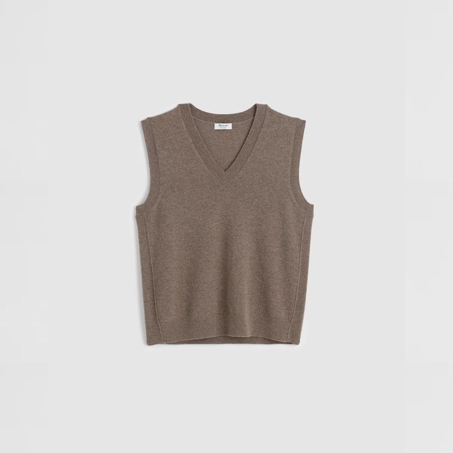 madewell cashmere v-neck sleeveless damen pullover dunkelbraun