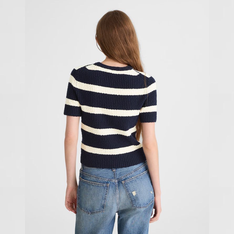 madewell bouclé-knit crewneck short-sleeve womens pullover marine creme