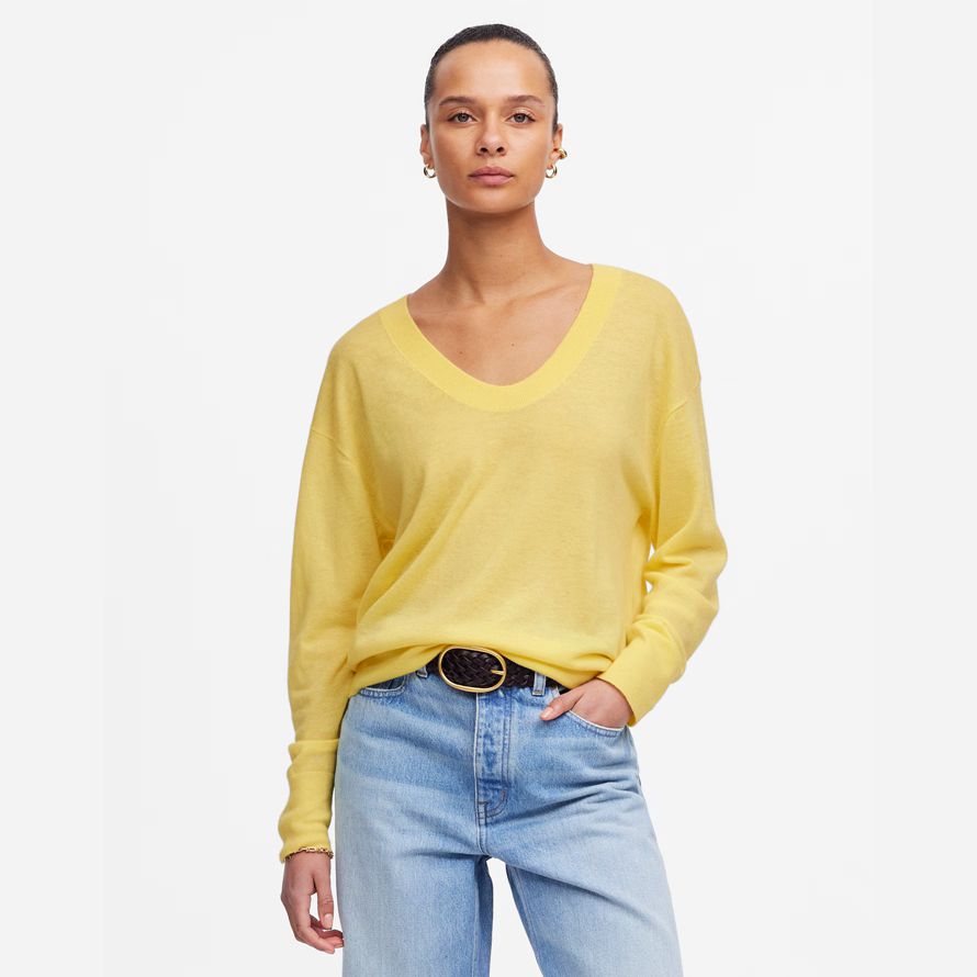 gelb damen madewell cashmere u-ausschnitt pullover pullover