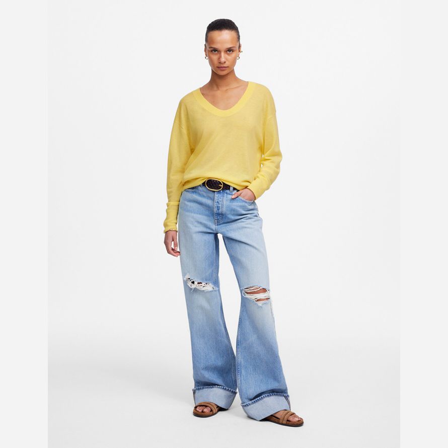 gelb damen madewell cashmere u-ausschnitt pullover pullover