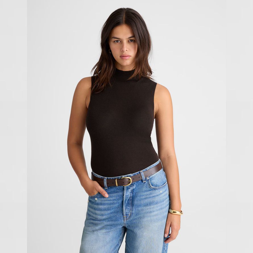 madewell merinowolle-seide Ärmellose damen sweater schwarz