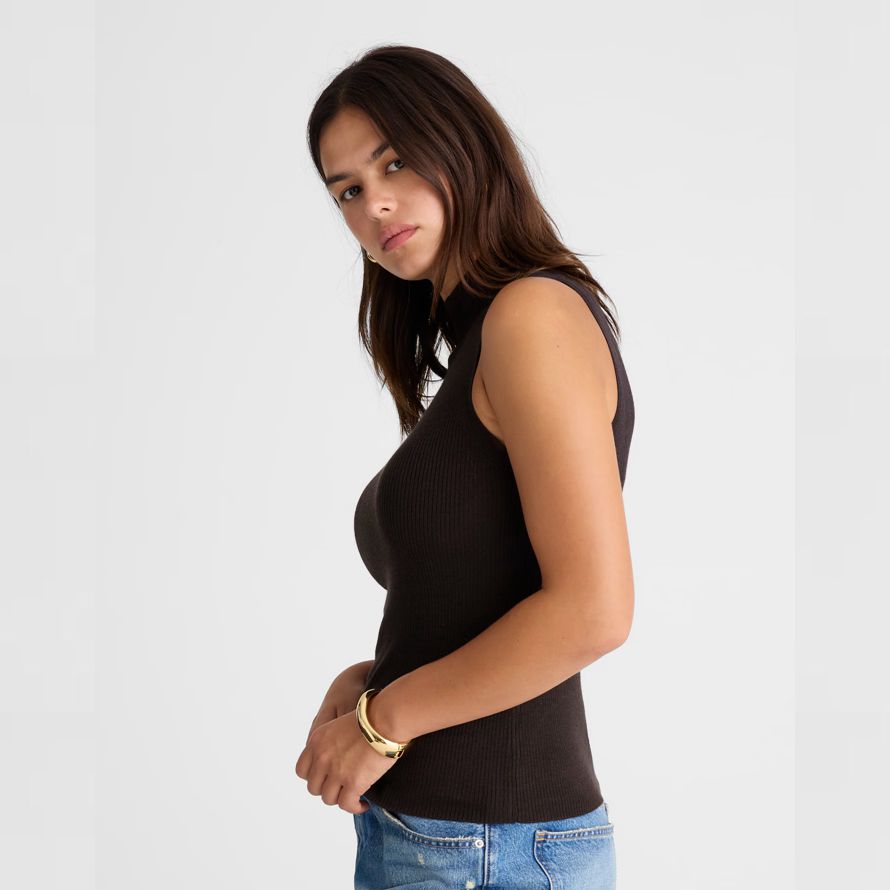 madewell merinowolle-seide Ärmellose damen sweater schwarz