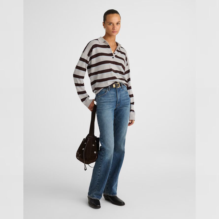 madewell striped polo merino-wolle-damen-pullover-grau dunkelbraun