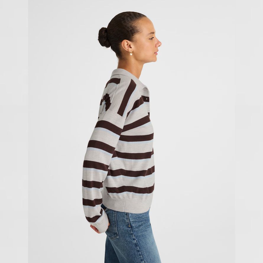 madewell striped polo merino-wolle-damen-pullover-grau dunkelbraun