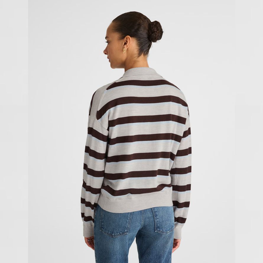 madewell striped polo merino-wolle-damen-pullover-grau dunkelbraun