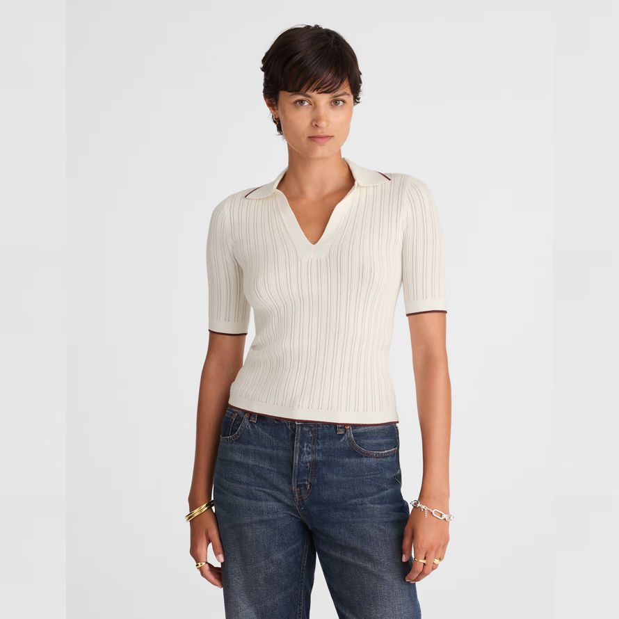 madewell die signatur stricken johnny-kragen damen pullover weiß