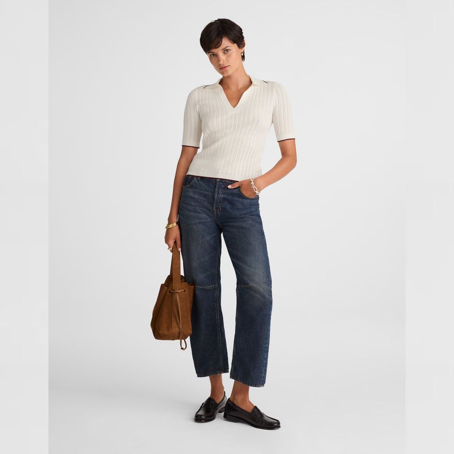 madewell die signatur stricken johnny-kragen damen pullover weiß