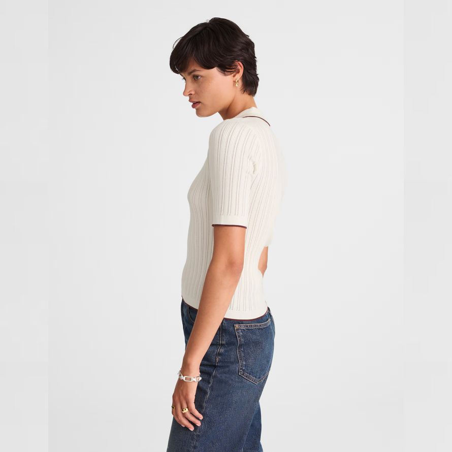 madewell die signatur stricken johnny-kragen damen pullover weiß