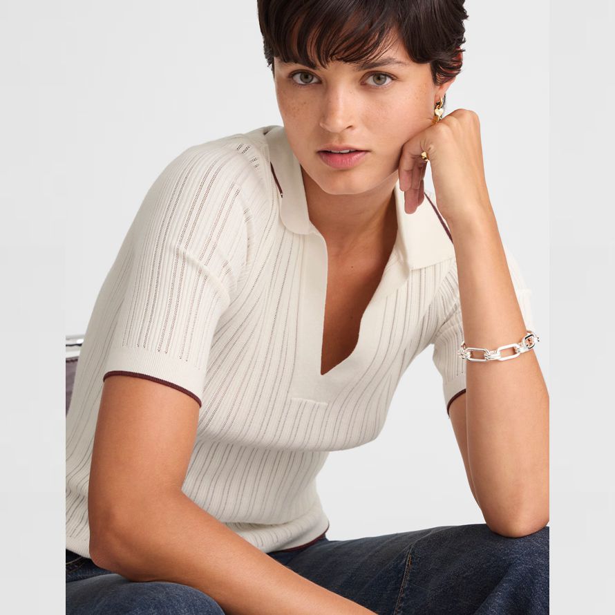 madewell die signatur stricken johnny-kragen damen pullover weiß