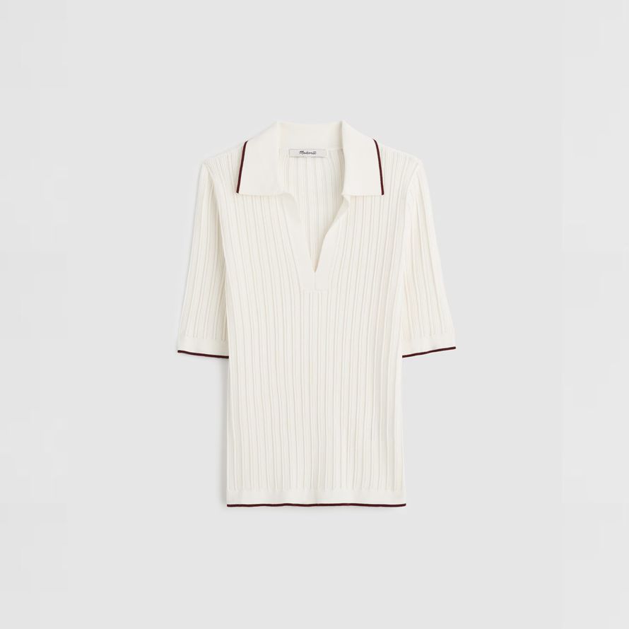 madewell die signatur stricken johnny-kragen damen pullover weiß