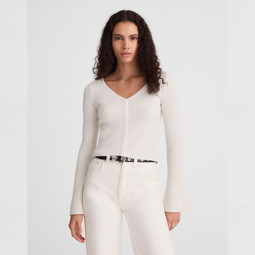 weiß damen madewell ribbed v-neck merino wool sweater