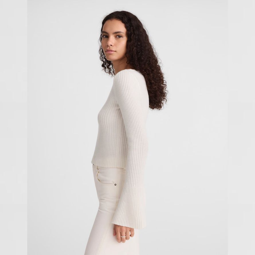 weiß damen madewell ribbed v-neck merino wool sweater