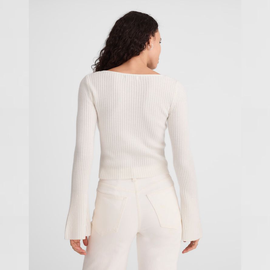 weiß damen madewell ribbed v-neck merino wool sweater