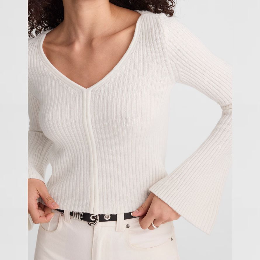 weiß damen madewell ribbed v-neck merino wool sweater