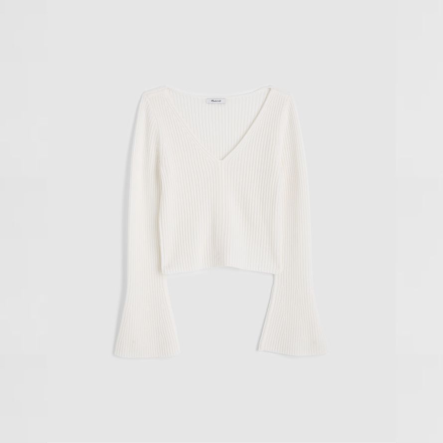 weiß damen madewell ribbed v-neck merino wool sweater