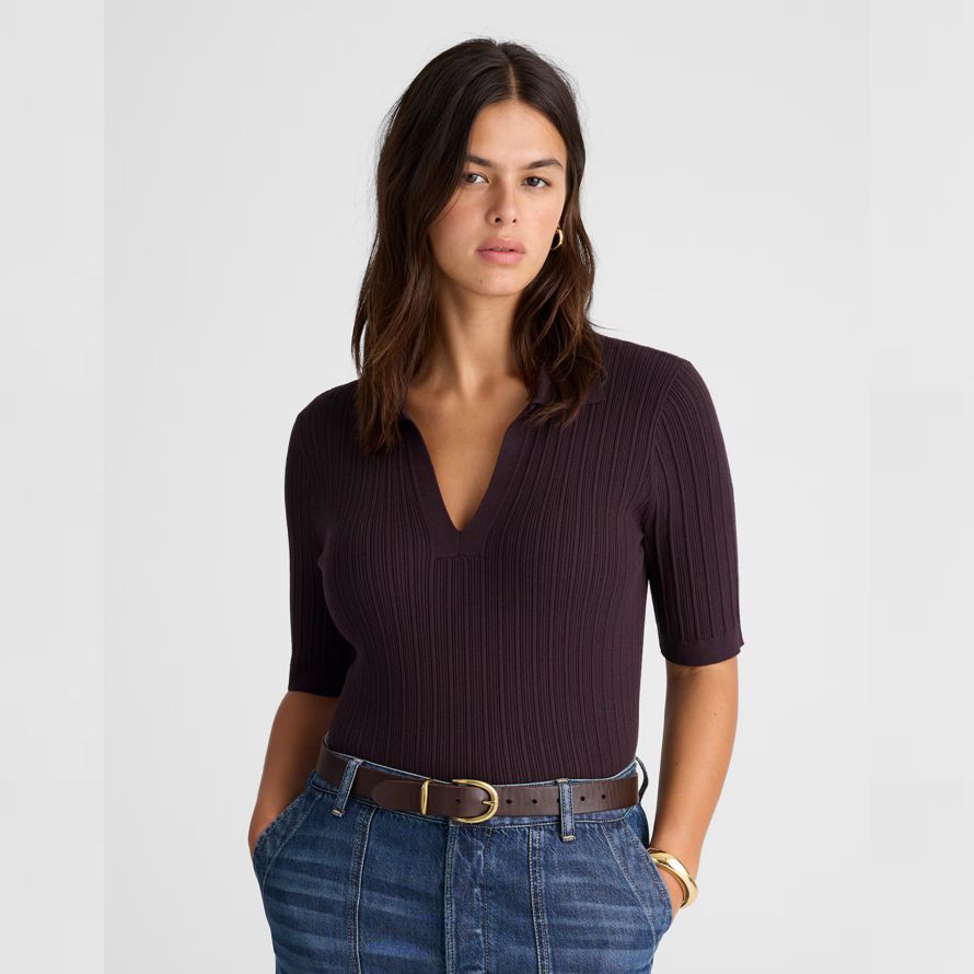 dunkelbraun madewell die signatur stricken johnny-kragen damen pullover
