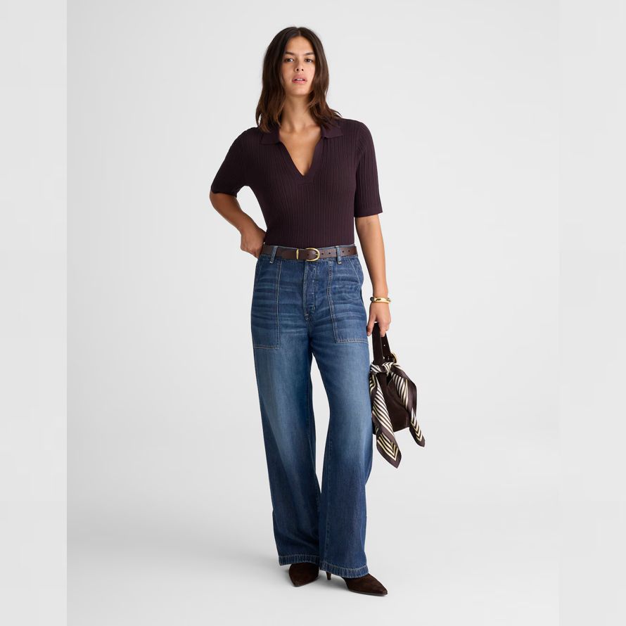 dunkelbraun madewell die signatur stricken johnny-kragen damen pullover