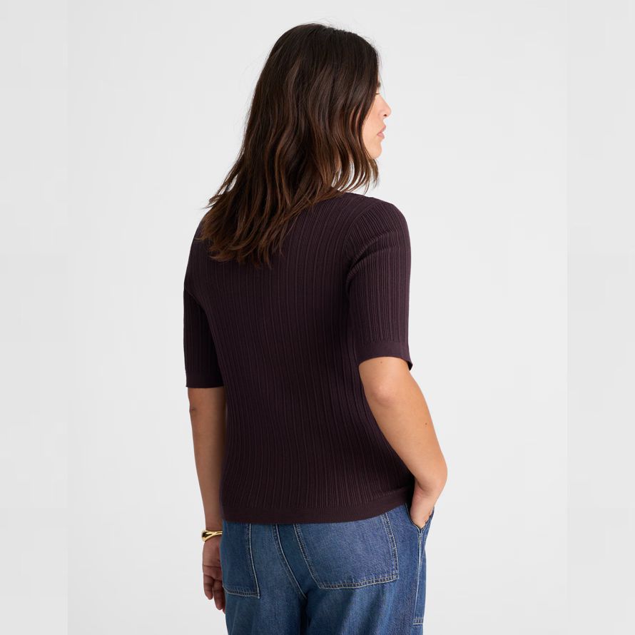 dunkelbraun madewell die signatur stricken johnny-kragen damen pullover