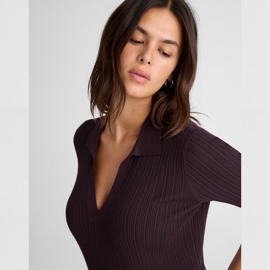 dunkelbraun madewell die signatur stricken johnny-kragen damen pullover
