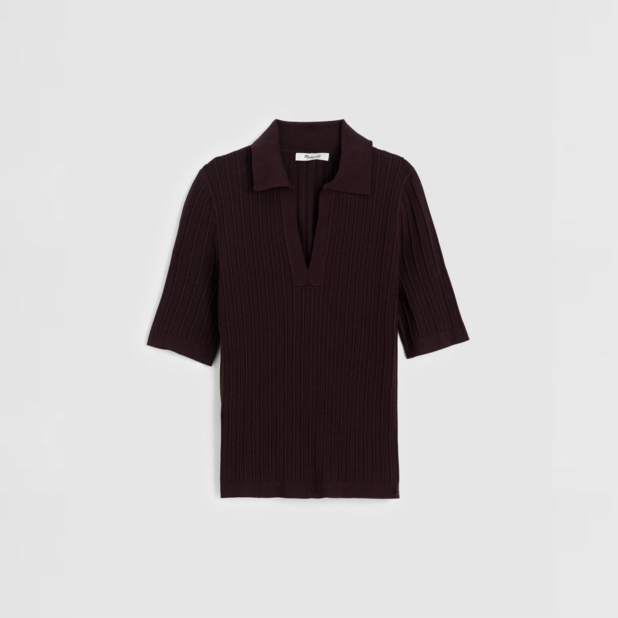 dunkelbraun madewell die signatur stricken johnny-kragen damen pullover