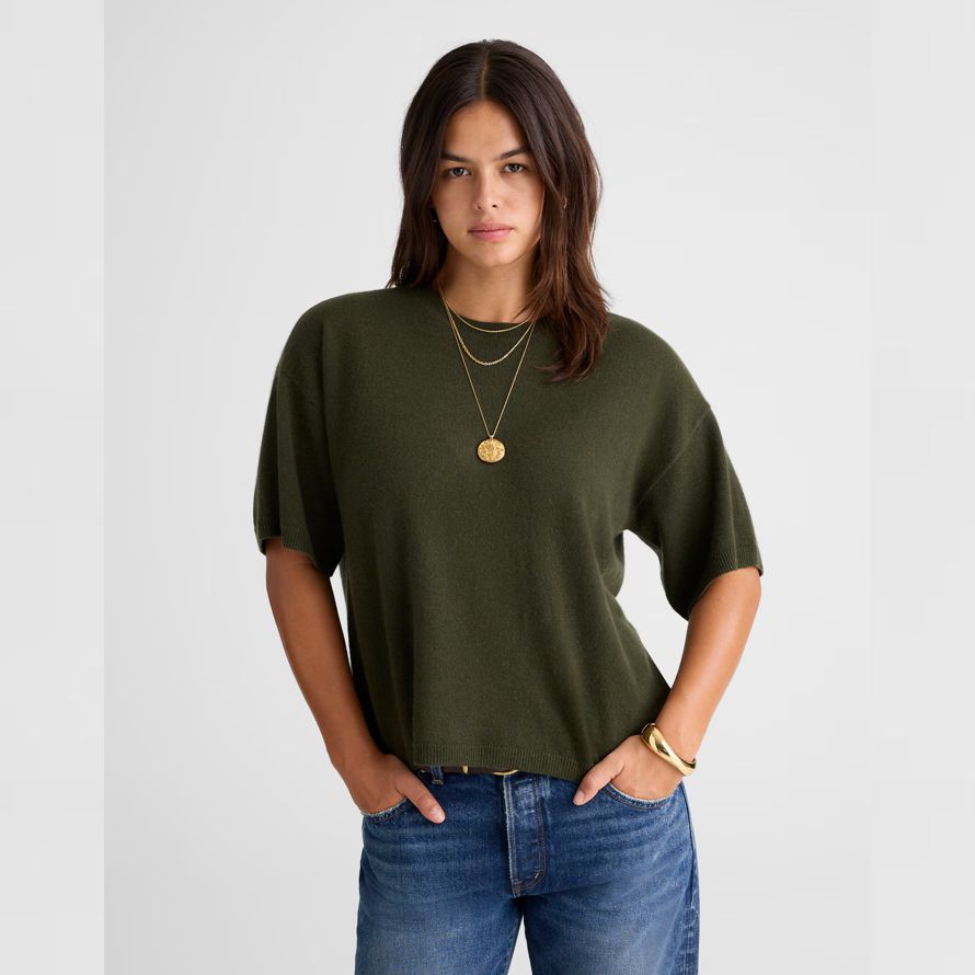 olive womens madewell kurzarm-100 kaschmir-pullover