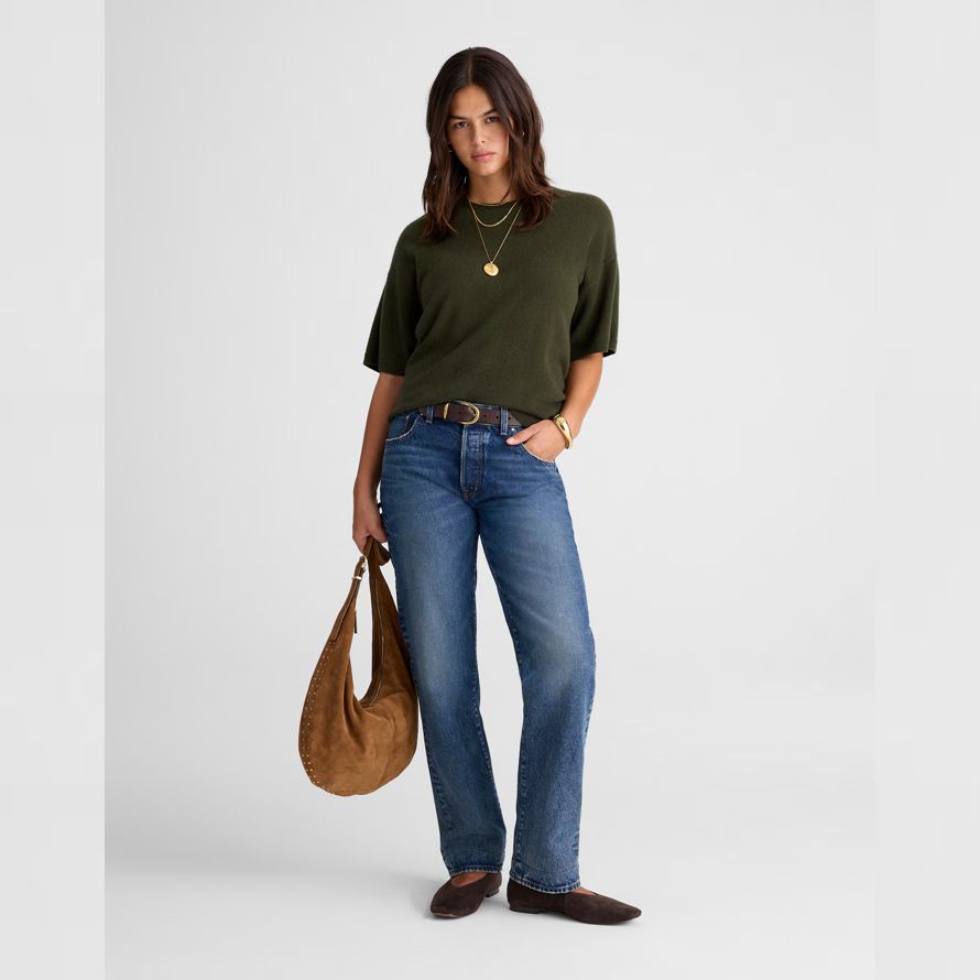 olive womens madewell kurzarm-100 kaschmir-pullover