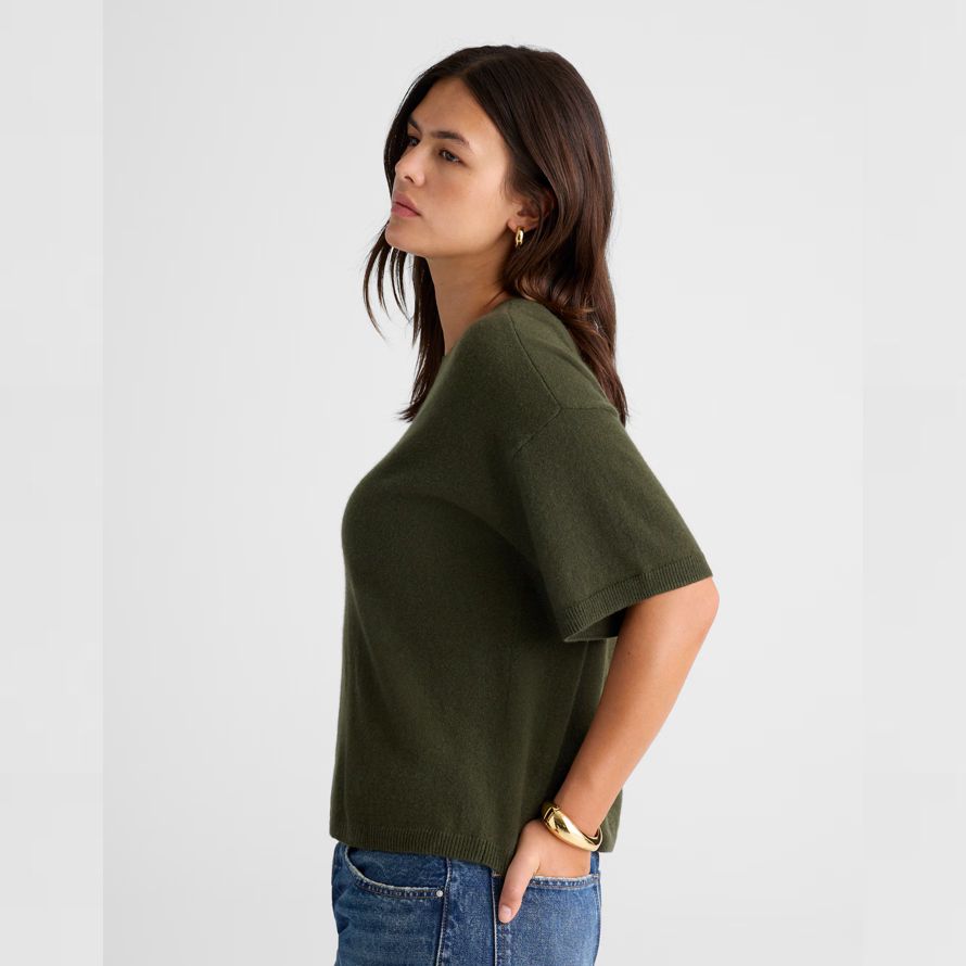 olive womens madewell kurzarm-100 kaschmir-pullover