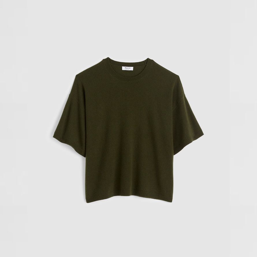 olive womens madewell kurzarm-100 kaschmir-pullover