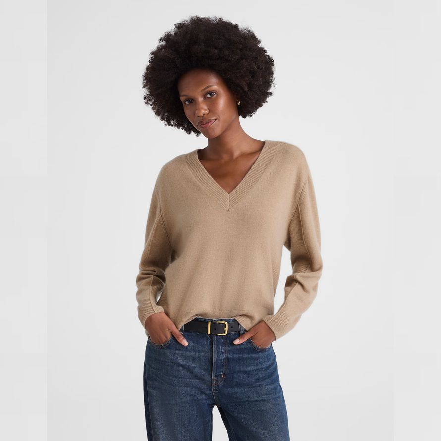 damen madewell cashmere v-neck sweater khaki braun