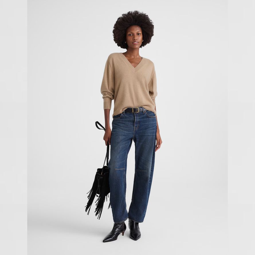 damen madewell cashmere v-neck sweater khaki braun