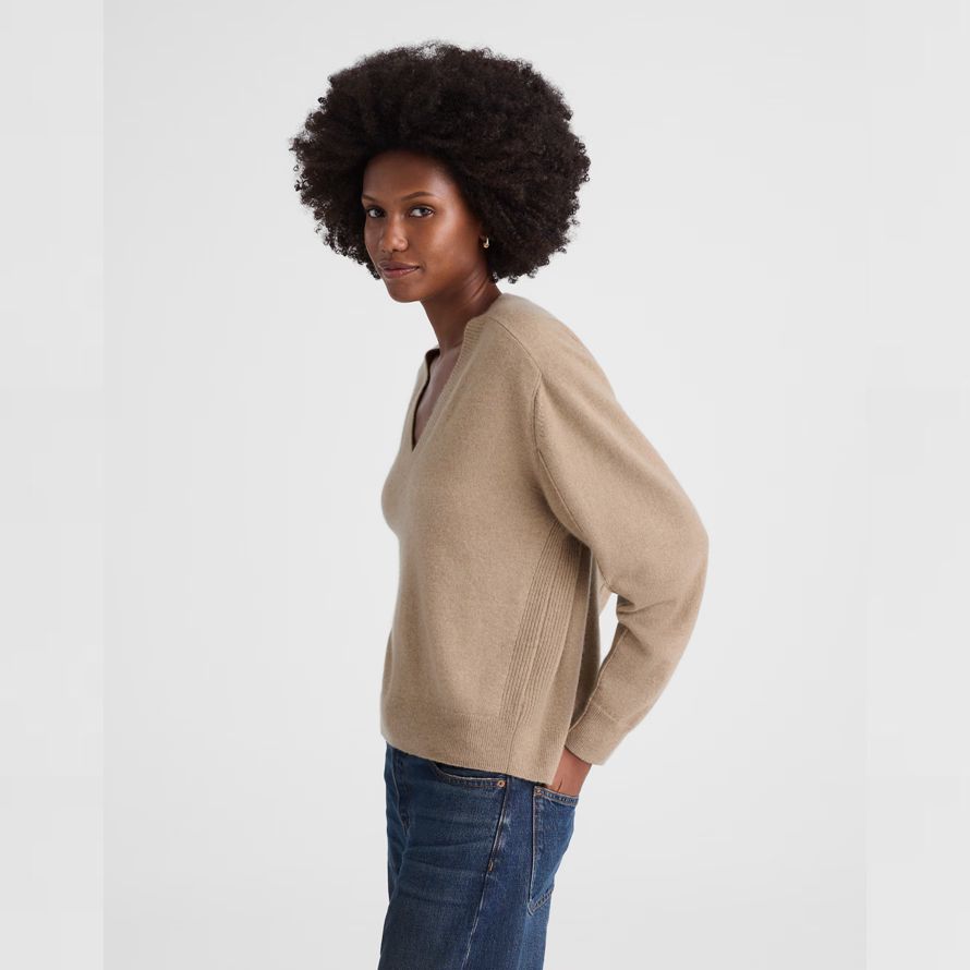 damen madewell cashmere v-neck sweater khaki braun