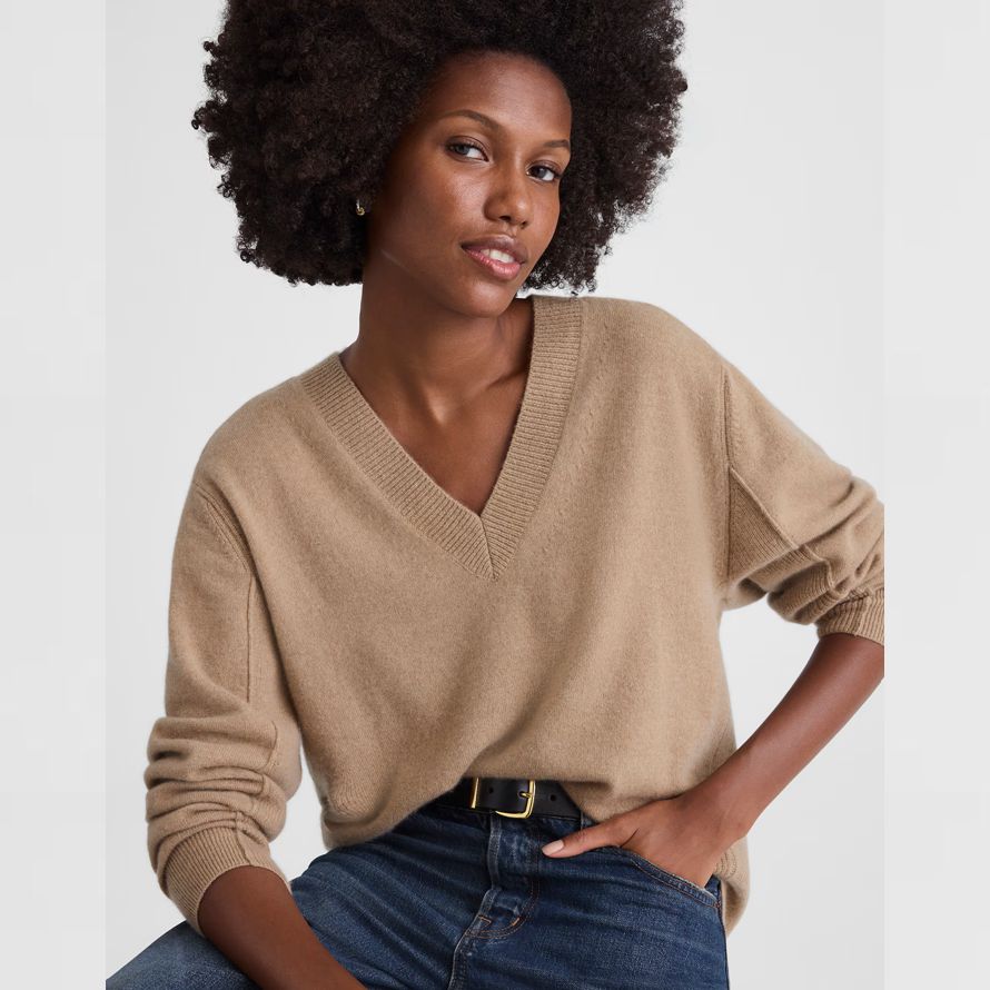 damen madewell cashmere v-neck sweater khaki braun