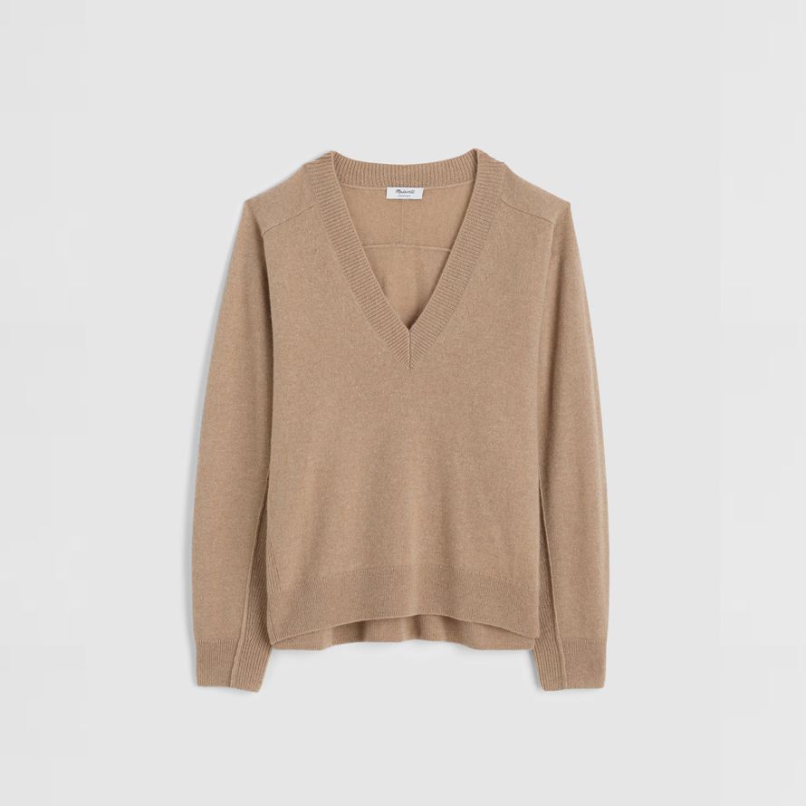 damen madewell cashmere v-neck sweater khaki braun