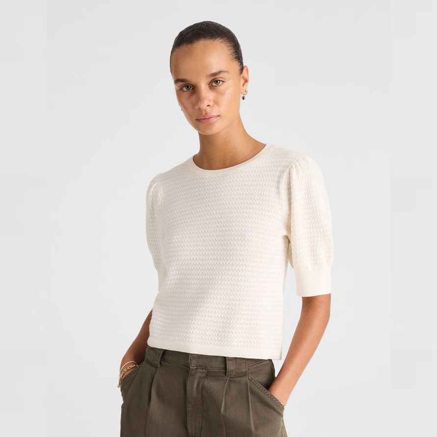 madewell merinowolle-seide-mischung puff-sleeve womens sweater light cream